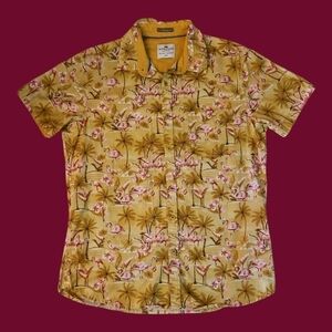 DITCH PLAINS Flamingo Hawaiian Tropical Button Down Short Sleeve Tiki Shirt